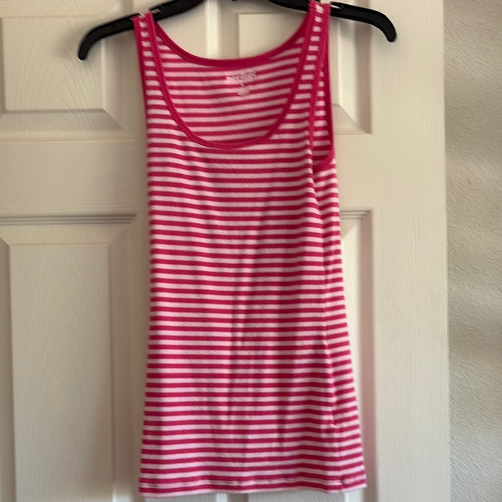 Old Navy Pink and White Fitted Tank Top